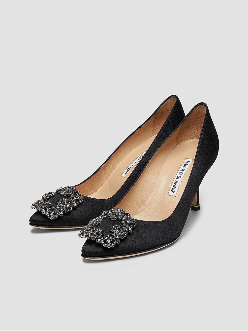 Manolo Blahnik Hangisi 70MM Crystal-Embellished Satin Pumps (Black)